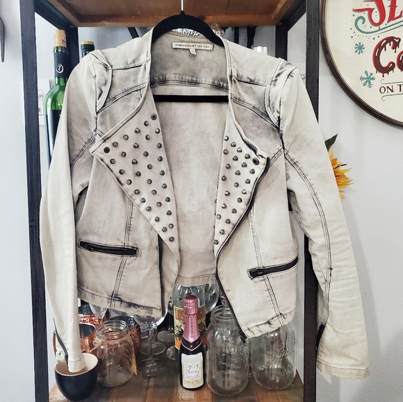 Anthropologie Jackets & Blazers - White Studded moto denim jacket
